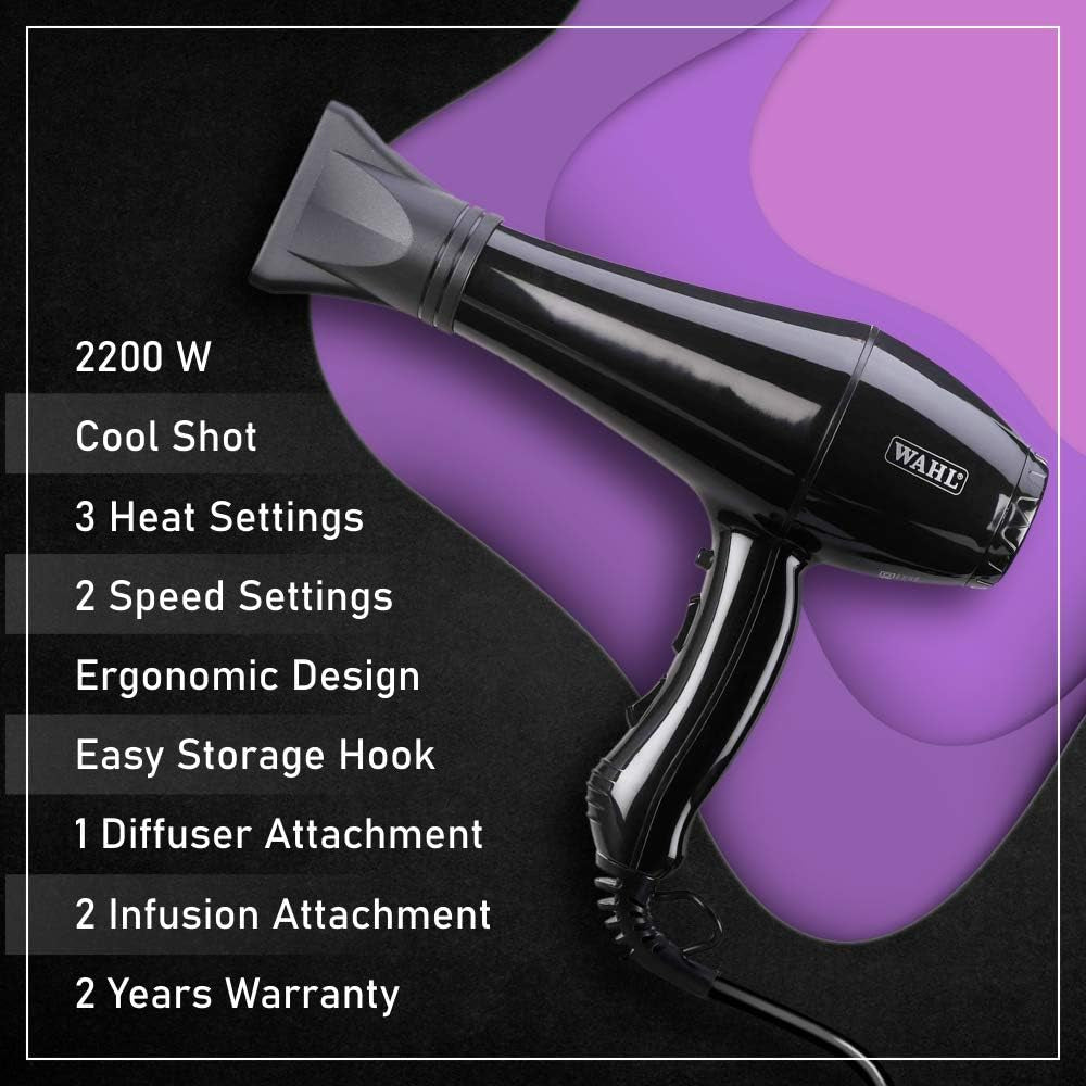 Wahl 5439-024 Super Dry Professional Styling Hair Dryer, Black